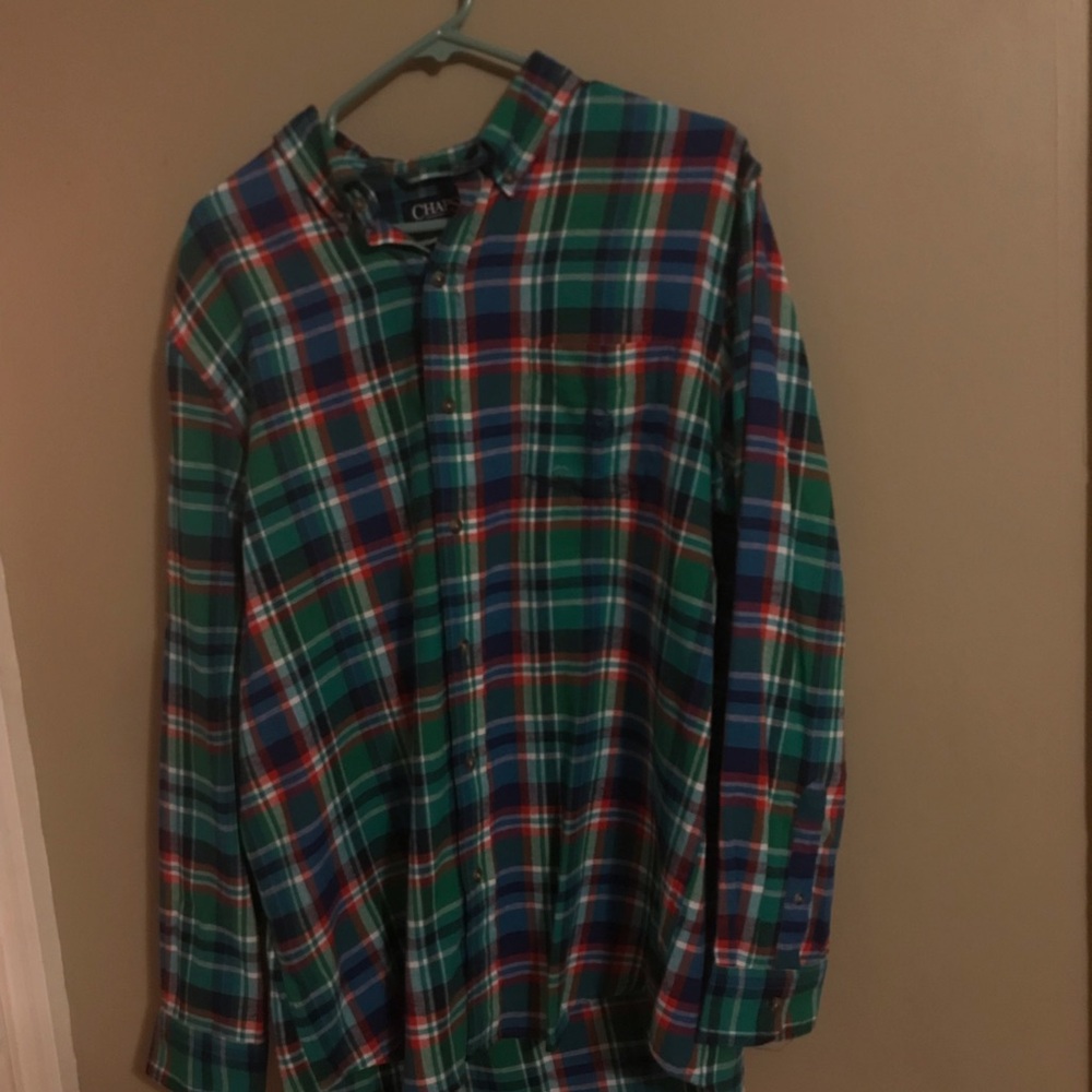 Chaps Green and Blue Casual Button Down Shirt Plaid